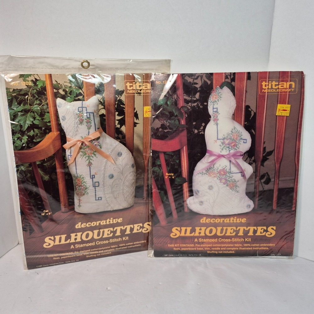 Titan Needlecraft Bunny/Cat Soft Sculpture Silhouette Stamped Cross Stitch Kits